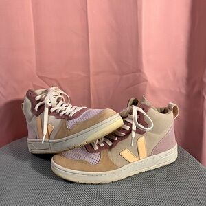 Veja Women's Suede Multicolor Peach High-Top Sneakers EUC